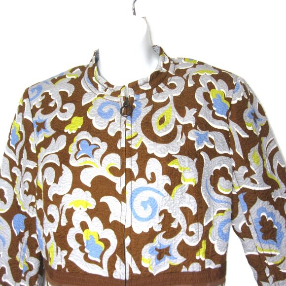 St. John Size 10 2024 Cotton Silk Blend Jacket Brown Gray Blue Womens - Picture 2 of 15